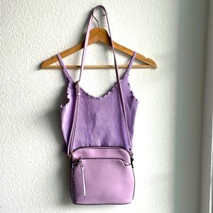 Violet crop tank with ruffle trim. Size S/M